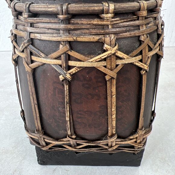 Asian Lacquered Wood And Bamboo Tea Rice Storage Box Home Decor - Picture 2 of 15